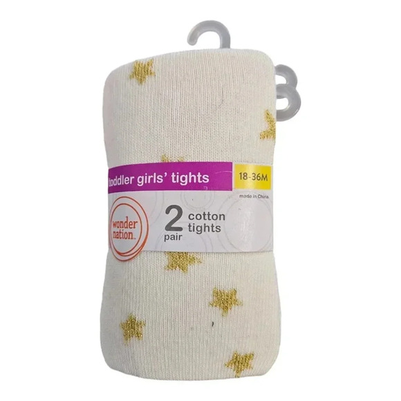 18-36M Cream with Gold Stars and Navy Blue Toddler Tights Set of 2 - Picture 1 of 5